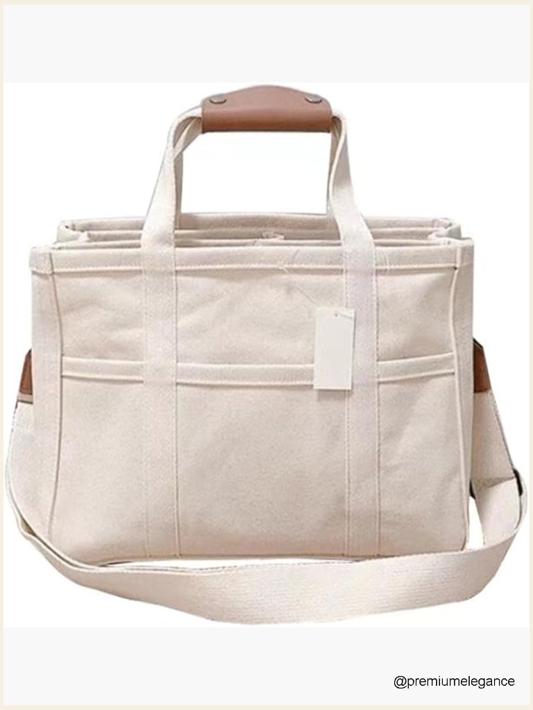 Canvas Tote Bag With Multi Pockets High Capacity Handbag Mommy Bag Crossbody